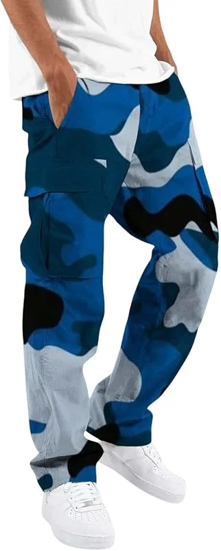 Cargohose Herren Camouflage Lang Wanderhose Camo Hose Baggy Straight — Heizkleidung