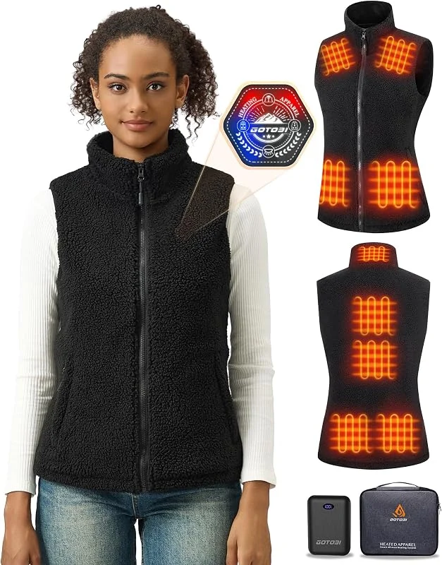 Beheizbare Fleece Weste Damen mit 16000mAh 7.4V Powerbank, 9 Heizzonen — Heizkleidung