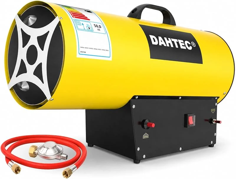 DAHTEC Gasheizgebläse 50 kw Tragbar Heizkanone Gasheizer Bauheizer Luftmenge 1000 m³, h Heizlüfter Gas Elektroheizer für Baustellen, Garage — Heizung Warmepumpe