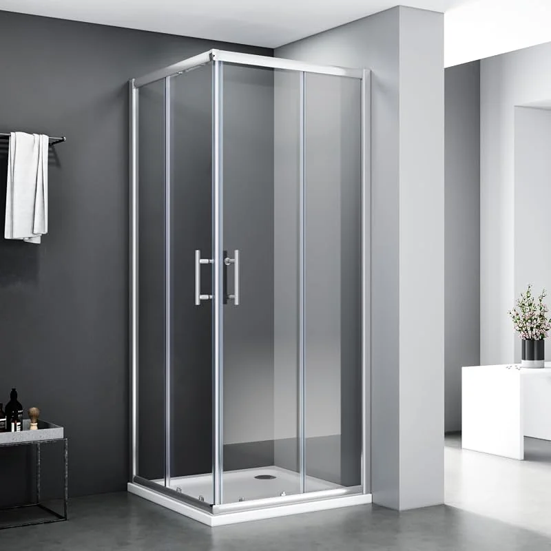 SONNI Eckeinstieg Duschkabine 80x80x185cm, Doppel-Schiebetür aus ESG-Glas — Heizung Warmepumpe
