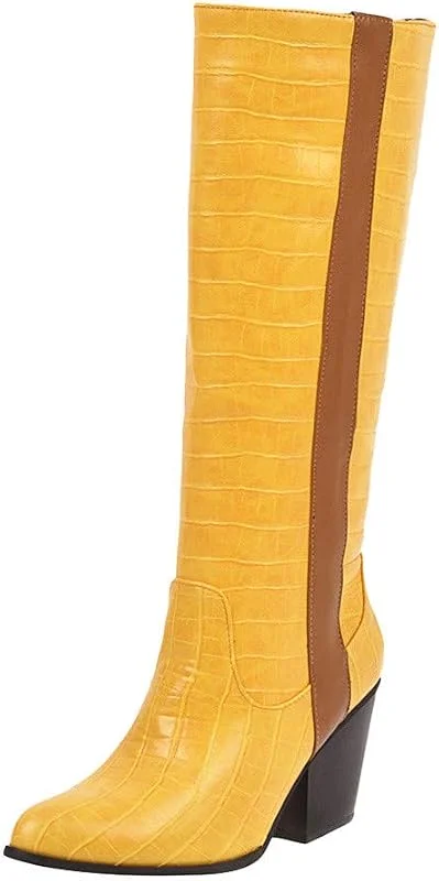 Stiefel Damen Schuhe Pointed-Toe Stone Pattern Square High Fashion High-Tube Boot — Heizkleidung