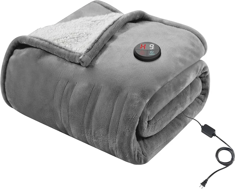 GOTCOZY Ein-Knopf-Heizdecke 130x180cm mit Abschaltautomatik Grau — Heizung Warmepumpe