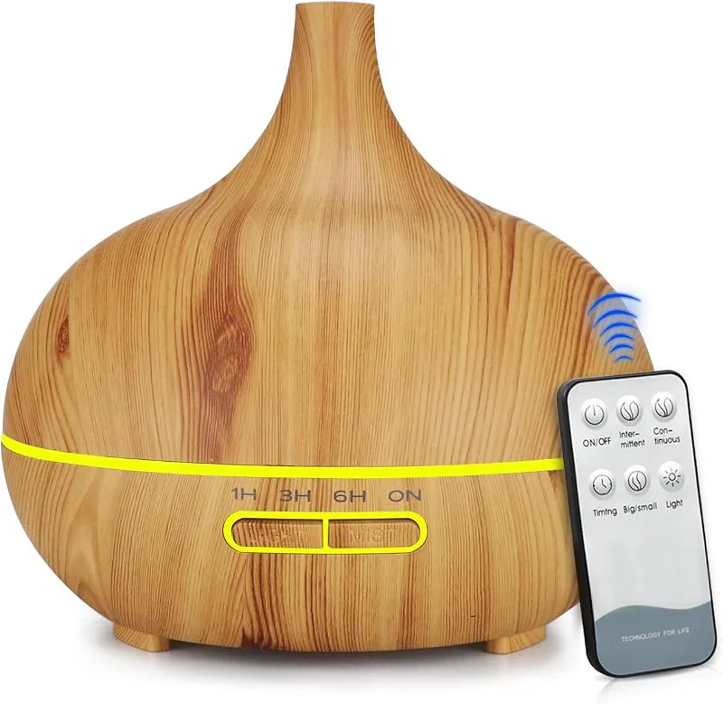 400ML Luftbefeuchter für Schlafzimmer Elektrischer Aromatherapie-Befeuchter im Holzmaserung mit 7-farbigem LED-Licht Leise Aroma Diffuser Wasserlose Auto-Off Duftöldiffusoren (Gelb)