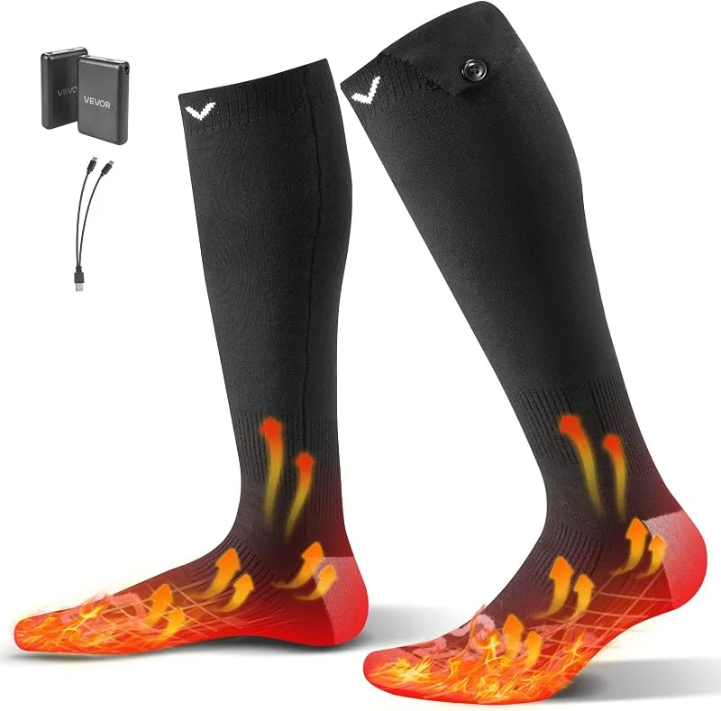 VEVOR Beheizte Socken Unisex, 5000 mAh Akkubetrieben, Wiederaufladbare Heizsocken mit 4 Heizstufen, Fußwärmer für Angeln, Camping, Wandern, Skifahren, Arbeiten im Freien, Winter — Heizkleidung