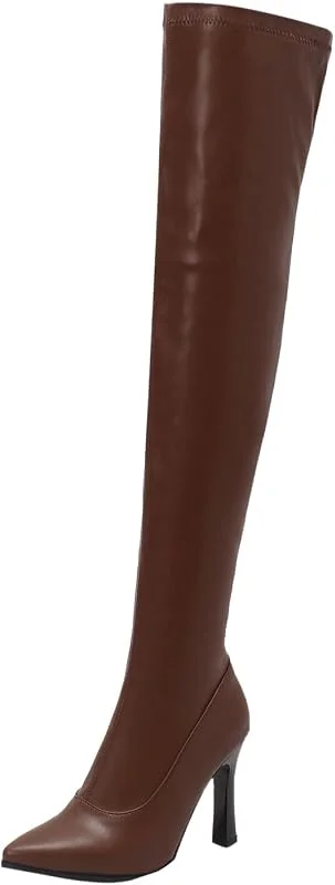 Winter Damen Warme Plüschstiefel Halbzipper High Heel Schmal Passform Über Knie Lange Stiefel Hohe Laufstiefel — Heizkleidung