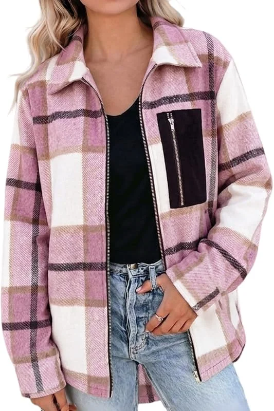 Übergangsjacke Damen Elegant Flanellhemd Damen Kariert Hemdjacke Oversize — Heizkleidung