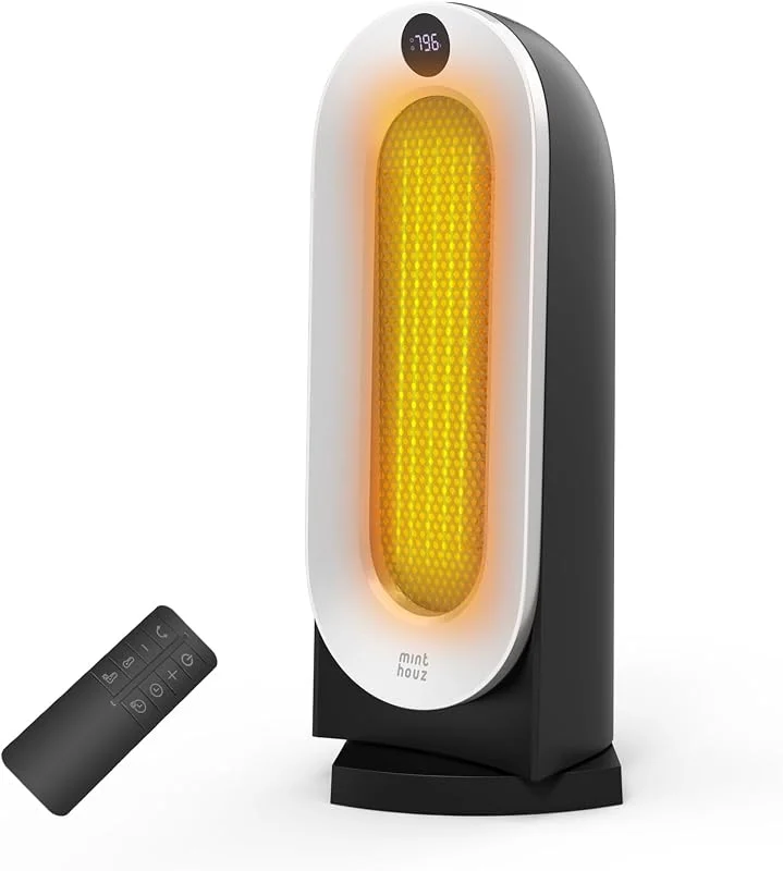 Minthouz Heizlüfter Energiesparend, 2000W PTC Keramik Heizlüfter mit 3 Heizstufen, ECO Modus, 70° Oszillation, Fernbedienung, 12H Timer, Kipp und Überhitzungsschutz, Elektroheizung für den Innenbereich — Heizung Warmepumpe