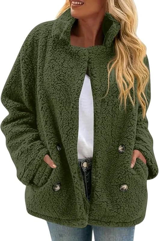 FUPODD Damen Teddyjacke Ohne Kapuze Fleecejacke Flauschig Winterjacke Warm Teddyfleece Jacke Winter Plüschjacke Teddy Mantel Mit Kragen Kuscheljacke Elegant Wintermantel Frauen Lässig Jacken Plüsch — Heizkleidung