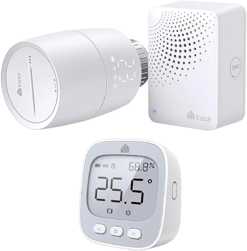 Bündel von TP-Link Kasa Heizkörperthermostat KE100 KIT + KE110 Sensor – Steuern Sie EIN einzelnes oder mehrere Thermostate bequem per Gerätetaste oder Smartphone — Heizung Warmepumpe