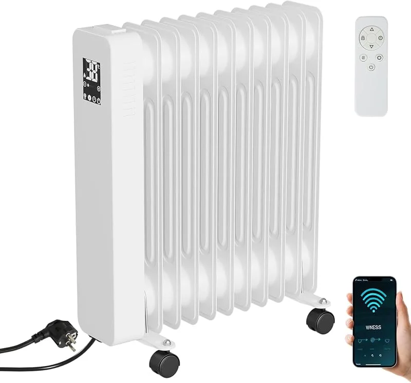 Daromigo Ölradiator 2500W, Elektroheizung Energiesparend, mit 11 Rippen 3 Heizstufen, Thermostat, WiFi App & Fernbedienung, Digitalem Display, Elektrische Heizung Überhitzungsschutz, Ölheizung Weiß — Heizung Warmepumpe