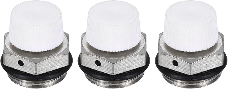 PATIKIL 1, 2" BSP Männliches Gewinde Manuelle Heizkörperentlüftungsventile, 3er Pack Vernickelte Messing-Stecker Ventil Kein Schlüssel erforderlich für Heizkörper, Silber Weiß — Heizung Warmepumpe