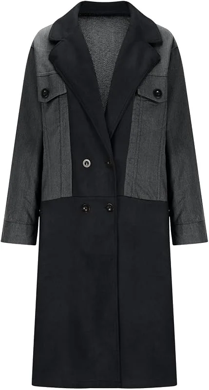 Ansenesna Übergangsjacke Damen Lang Mantel Jeansjacke Oversize Jacke Winter Jeans Elegant Wintermantel Frauen Ohne Kapuze Winterjacke Mit Knöpfen Zweireihig Trenchcoat Damen-Jacken mit Kragen — Heizkleidung