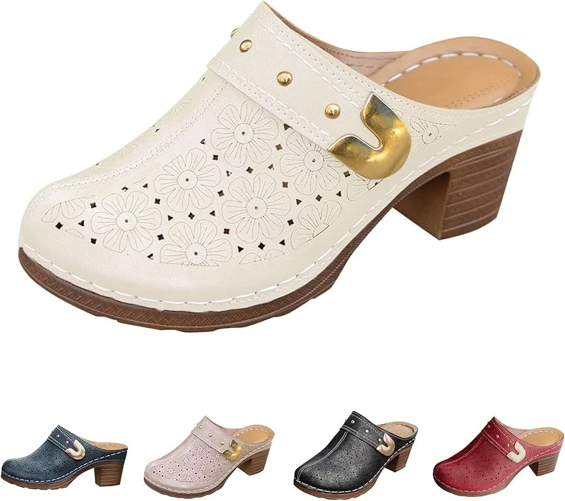 Clogs & Pantoletten Für Damen Mit Absatz, Schuhe Vorne Geschlossen Hinten Offen Damen Sommersandalen Mit Blockabsatz Schlappen Atmungsaktive Stiefeletten Bequeme Slipper Boho Pantolette Fashion Clog — Heizkleidung