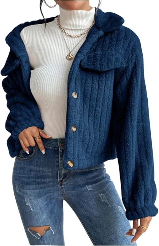 Ansenesna Teddyjacke Damen Kurz Elegant Teddy Fleecejacke Winter Ohne Kapuze Winterjacke Warm Gefüttert Flauschig Teddyfleece Jacke Frauen Teddyfell Wintermantel Fellkragen Plüsch Damen-Jacken — Heizkleidung