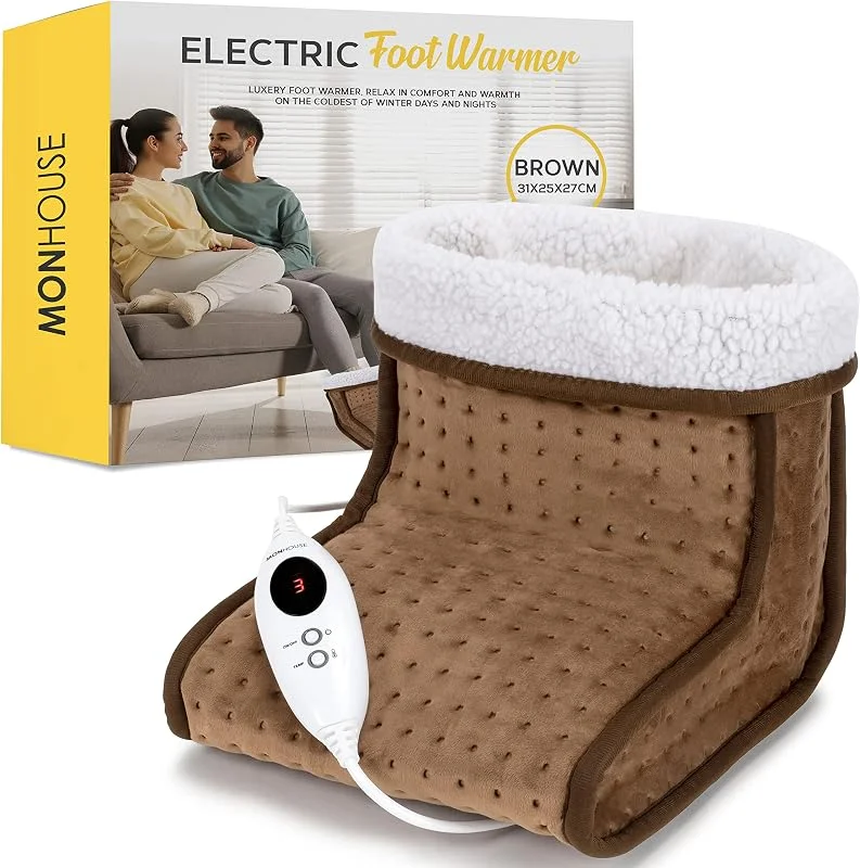 MONHOUSE Elektrischer Fußwarmer – Kalte Fußwarmer fur Heimgebrauch und das Buro unter dem Schreibtisch – Weiches und atmungsaktives Heizkissen – Entspannende Komfortwarmetherapie – Beheizte - Braun — Heizung Warmepumpe