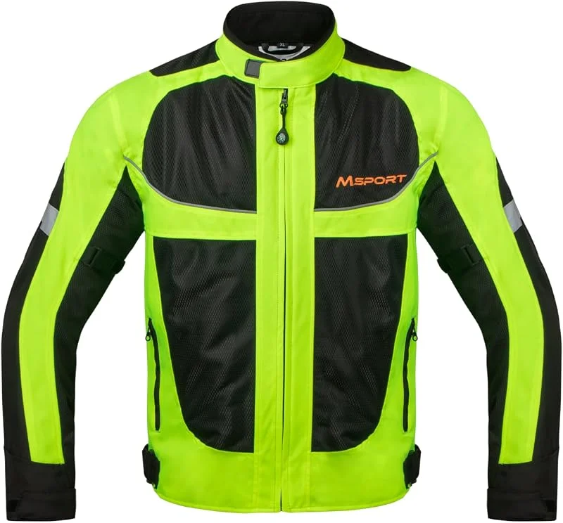 Msport Wasserdichte 4-Jahreszeiten-Motorradjacke – Winddichte, reflektierende Jacke mit hoher Sichtbarkeit und Protektoren — Heizkleidung