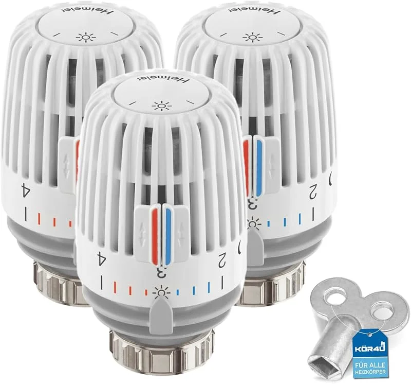 3x IMI Heimeier Thermostat-Kopf 6000-00.500, inklusive 1x kör4u Heizkörper-Entlüftungsschlüssel — Heizung Warmepumpe