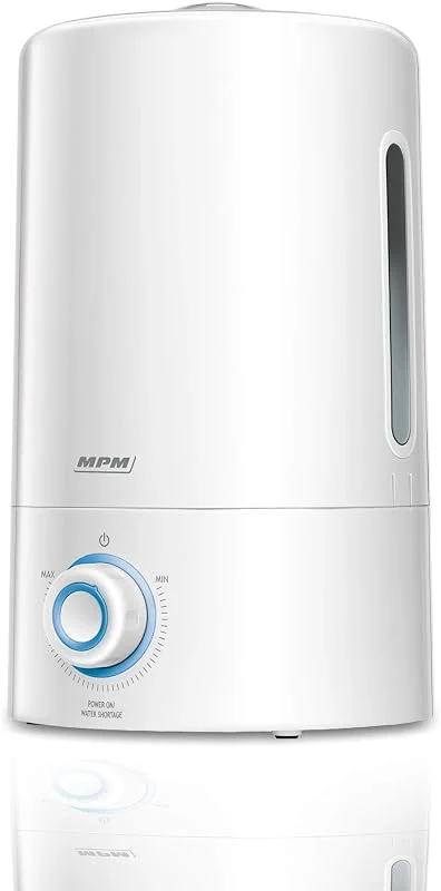 MPM MNP-03 Geräuscharmer Ultraschall-Luftbefeuchter, Ätherische Öle, 300 ml, h, groß, 5 Liter, Keramikfilter, 30 m², 50 Stunden, elektrisch, weiß