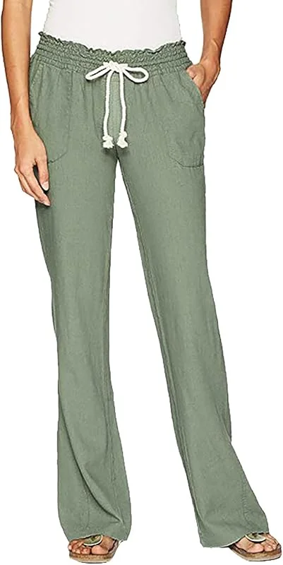 Leinenhose Damen Sommer High Waist Weite Hose Leichte Sommerhose Palazzo Hose Einfarbig Loose Freizeithose Bequeme Sporthose Elegant Festlich Stoffhose Relaxhose Große Größe — Heizkleidung