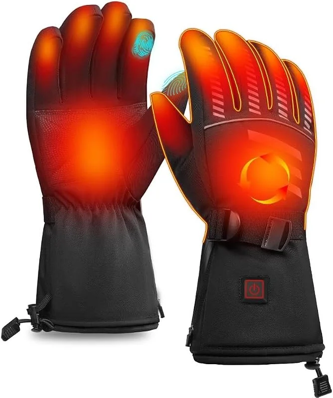 Beheizbare Handschuhe für Damen Herren, 7.4V 3000mAh Heizhandschuhe mit 3-Temperaturstufen, wasserdichte Touchscreen Winterhandschuhe für Skifahren, Motorrad, Wandern, Jagd — Heizkleidung