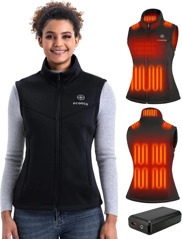 Fleece Heizweste Damen mit 16000mAh 7, 4 Powerbank, Beheizbare Weste — Heizkleidung
