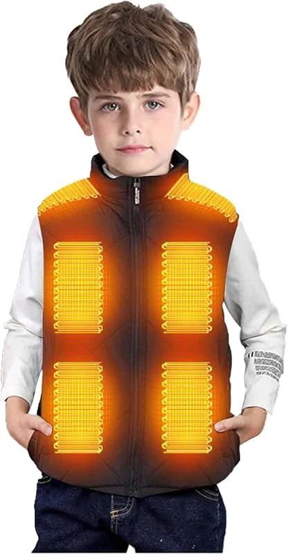 Beheizbare Weste Kinder, Beheizbare Jacke mit 13 Heizzonen für Jungen Mädchen, 3 Einstellbare Temperatur USB Elektrische Heizweste Schnelles Aufheizen Wärmeweste für Outdoor Wandern — Heizkleidung