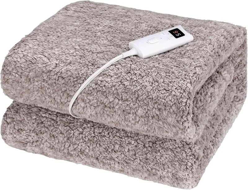 TLGREEN Heizdecke mit Abschaltautomatik, Lammfell-Look, Reversibel Extra Flauschig Elektrische Wärmedecke, 130x180 cm, 9 Heizstufen, Timer Kuscheldecke Decke Waschbar für Couch Sofa Büro Homeoffice — Heizung Warmepumpe