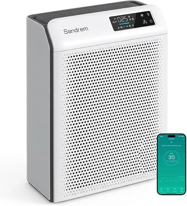Luftreiniger für Allergiker, CADR 300 m³, h mit H13 HEPA Filter gegen Pollen, Staub, Tierhaare & Gerüche, Luftqualitätssensor mit Automatikmodus, Smart APP, Ionisator & UV-C für Schlafzimmer — Luftbefeuchter