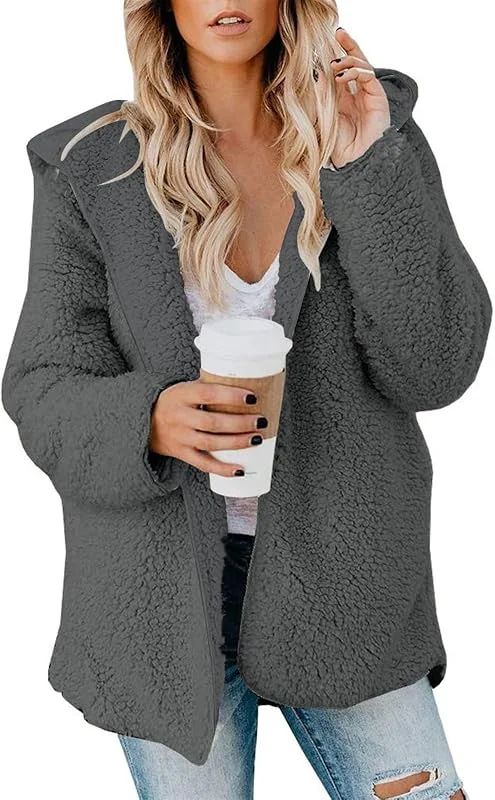 Ansenesna Teddyjacke Damen Mit Kapuze Winter Teddy Fleecejacke Warm Gefüttert Winterjacke Flauschig Wintermantel Elegant Teddyfleece Jacke Plüsch Mantel Frauen Teddyfell Innenfutter Damen-Jacken — Heizkleidung