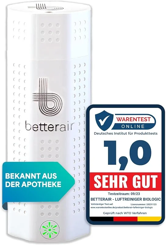 betterair® Luftreiniger Allergiker [LAUTLOS] - inkl. App & Probiotika Flasche - probiotische Reinigung durch Air Purifier bis 50qm bei Pollen & Hausstaubmilben für ERHOLSAMEN SCHLAF — Luftbefeuchter