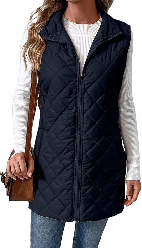 Steppweste Damen Lang Leicht Lange Weste Ärmellos Ohne Kapuze Übergangsjacke Steppjacke Winterjacke Warm Wintermantel Frauen Elegant Longweste Winter Damen-Jacken mit Reissverschluss — Heizkleidung