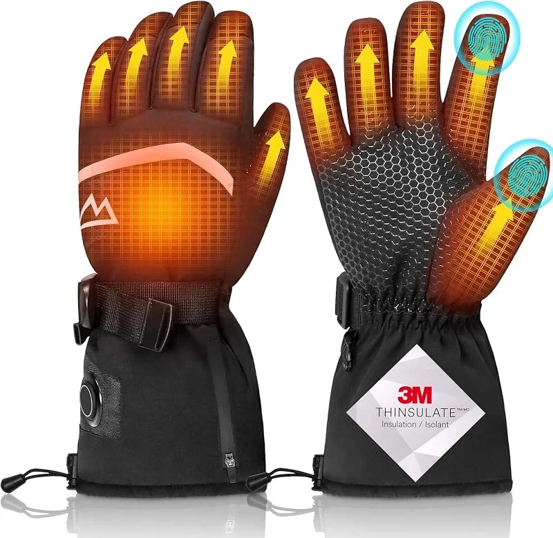 Loowoko Beheizbare Handschuhe mit akku 7.4v 3000mah × 2, 3 Heizstufen, Wasserdicht, Touchscreen, Beheizte Handschuhe USB für Arbeit im Freien, Motorrad, Fahrrad, Skifahren, Klettern, Wandern — Heizkleidung