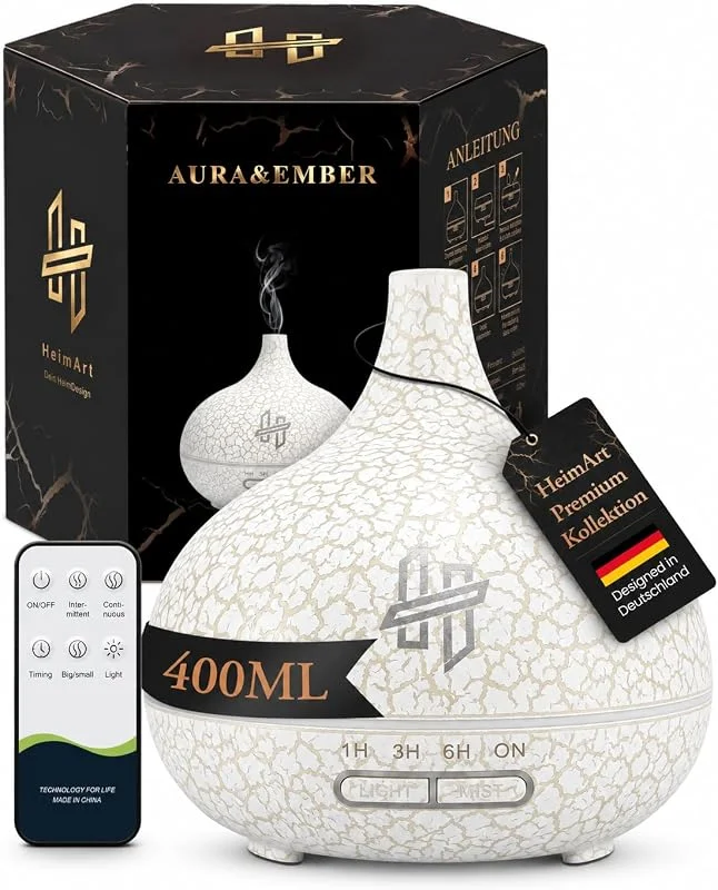 Aroma Diffuser für ätherische Öle 400 ml – Duft Diffuser elektrisch, leiser Ultraschall Essential Oil Diffuser mit Fernbedienung, Timer & LED — Luftbefeuchter