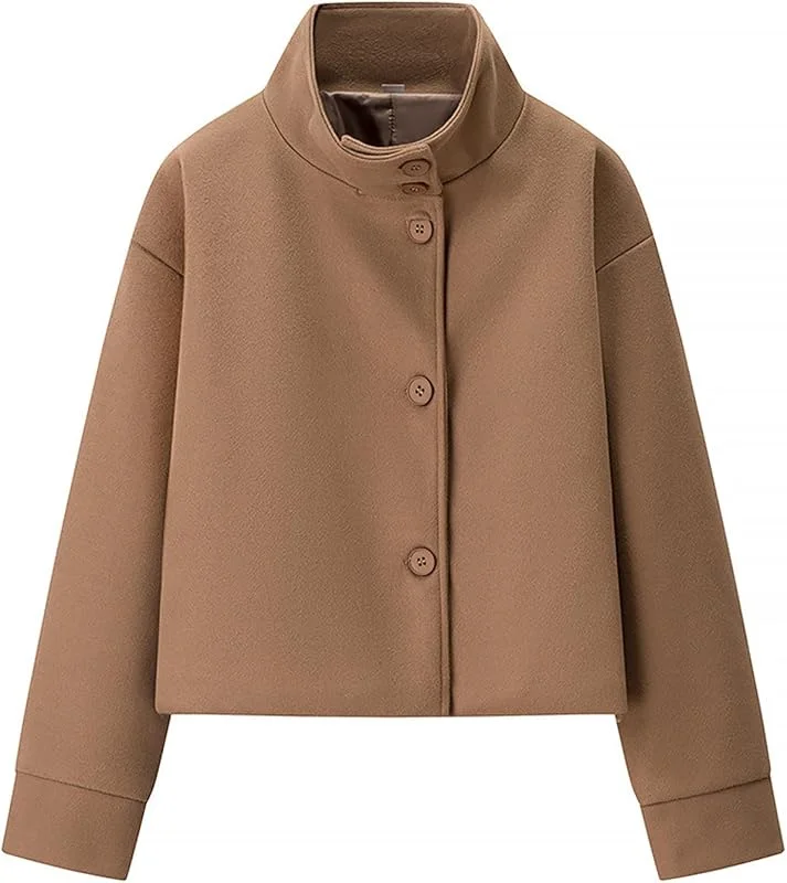 Generisch Wollmantel Damen Winter Mit Knöpfen Wintermantel Damen Kurz Warm Übergangsjacke Elegant Stehkragen Winterjacke Dicke Wolljacke Frauen Kurzmantel Wolle Trenchcoat Einfarbig Damenmantel — Heizkleidung