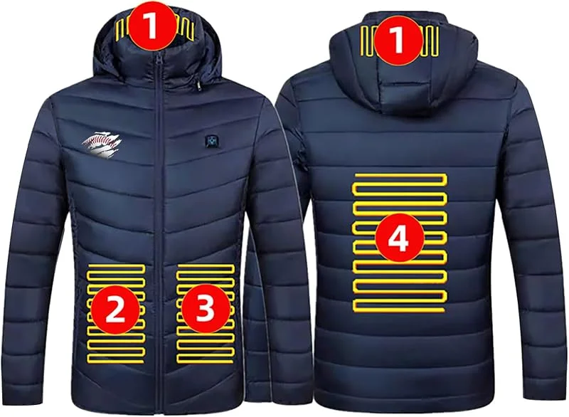 Generisch Heizjacke Herren Beheizbare Jacke mit Heizung USB Elektrische Beheizte Jacke mit 4 Heizzonen Winterjacke Beheizbare Pufferjacke Heizmantel Kapuze Funktionsjacke Outdoorjacke — Heizkleidung