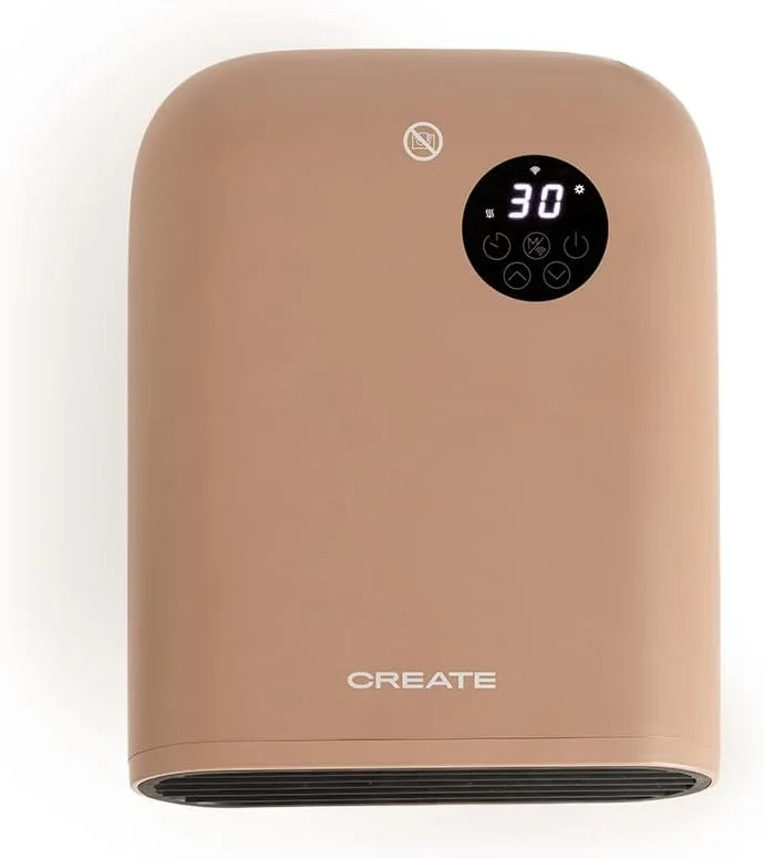 CREATE, WARM WALL, Wand- oder Bodenheizung mit WLAN Mokka, App-Steuerung, bis zu 20m², Öffnungsfenstererkennung, Kippschutz, 3 Modi, LCD-Display, 2000W — Heizung Warmepumpe