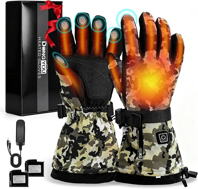 Lychee Camouflage wiederaufladbare beheizte Handschuhe, 7, 4 V, 22, 2 Wh, wasserdichte und doppelt Winddichte elektrisch beheizte Handschuhe, Campinghandschuhe — Heizkleidung