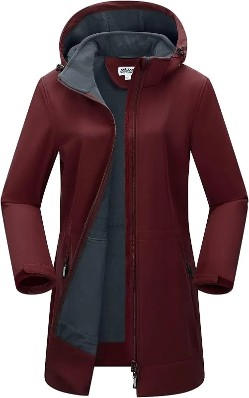 Outdoor Ventures Damen Softshelljacke Wasserdichte Lange Softshellmantel — Heizkleidung