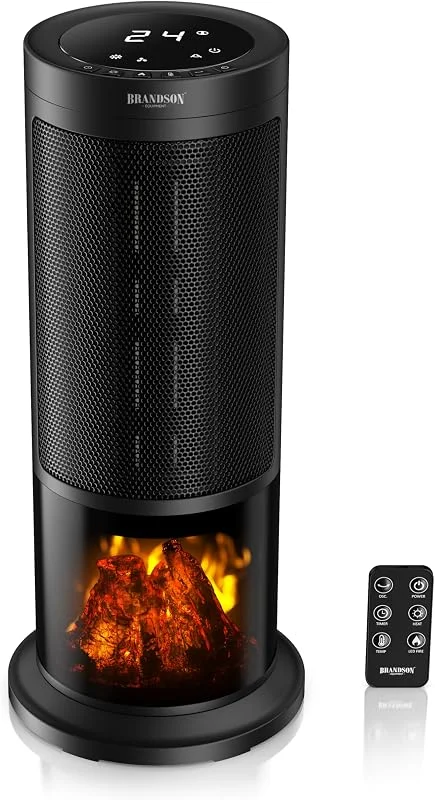 Brandson - Heizlüfter energiesparend leise - Kaminfeuer Effekt - Oszillation - mit Fernbedienung - Preisträger - 2 Stufen - Timer - Bad Wohnzimmer Büro Kinderzimmer — Heizung Warmepumpe