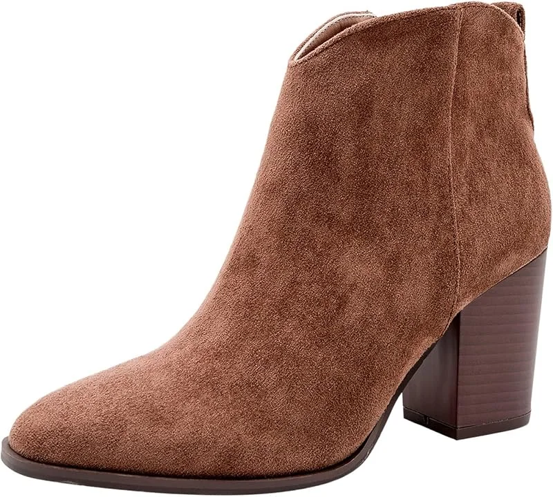 Damen-Stiefel, Wildleder, breiter Absatz, kurze Stiefel, modisch, einfarbig, mit Reißverschluss, lässig, bequem, lässig, Winter, kaki, 41 EU — Heizkleidung