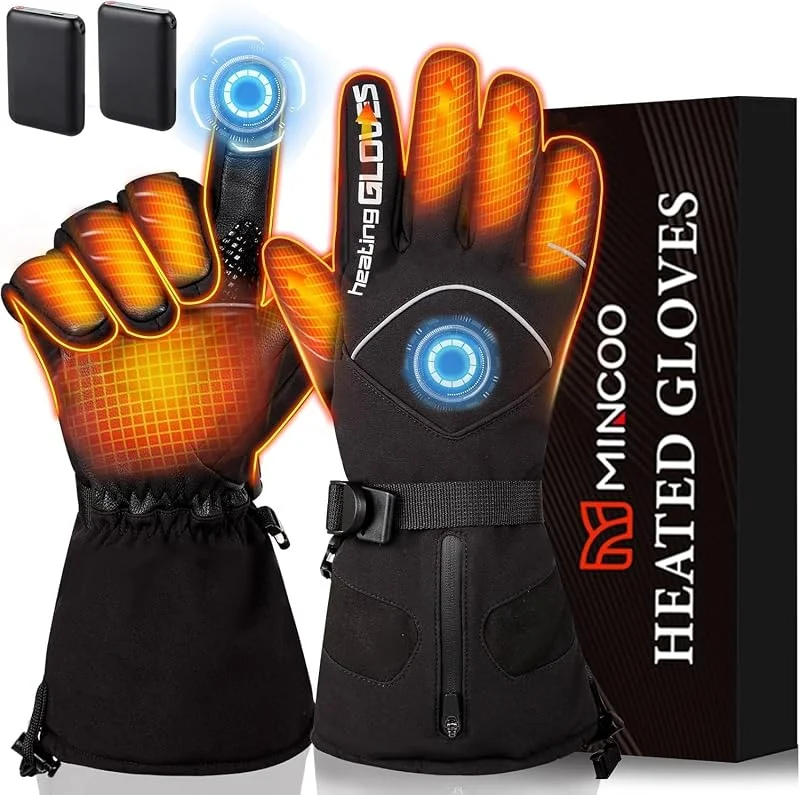 Mincoo Beheizbare Handschuhe Damen Herren mit 2 x 5V 6000mAh Akkus, 3 Stufige, Type-C Ladung, Wasserdicht, Touchscreen, fur Ski Wandern Radfahren — Heizkleidung