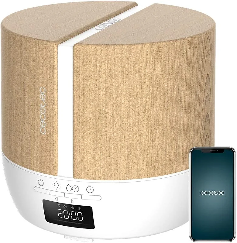 Cecotec PureAroma 550 Connected White Woody. Capacidad 500ml, Pantalla LED, Altavoz, Control por Bluetooth, App, Temporizador 12h, 3 Modos de funcionamiento, Cobertura 30m2 — Luftbefeuchter