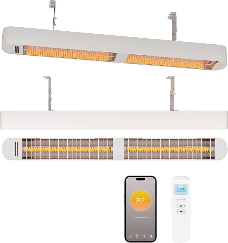 Byecold Infrarotheizung 1500W, Infrarot Heizstrahler mit Fernbedienung & WiFi APP, Wall-Mounted Hanging, Elektroheizung Wand & Deckenmontage, Innen & Außen, Terrasse, Balcony, Garten, Weiß — Heizung Warmepumpe