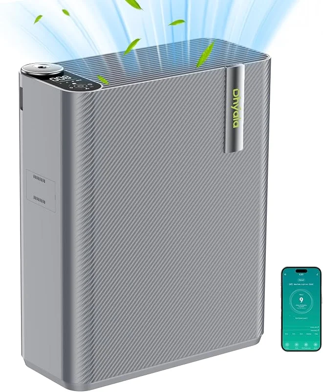 Luftreiniger Allergiker für Wohnung Raucherzimmer, HEPA Luftfilter gegen Schimmel Staub Pollen Tierhaare, CADR 450m³, h für 161㎡, App-gesteuert Air Purifier with Luftbefeuchter (Grey)