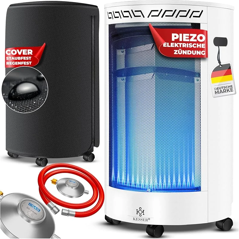 KESSER® Gasheizer Keramik 4200 Watt Gas Heizstrahler inkl. Gasdruckregler Gasschlauch - Gasheizofen inkl. Schutzhülle Gasheizgerät, Infrarot Keramikbrenner, Butan- oder Propangasflaschen, Weiß — Heizung Warmepumpe