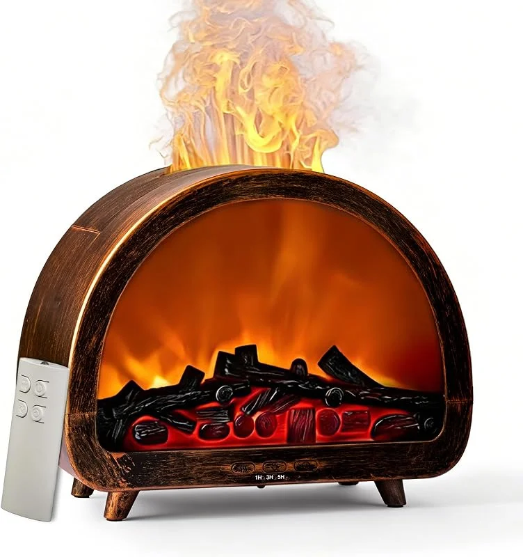 Diffusor für ätherisches Öl für Kamin, 7 Farben, Ultraschall-Aromatherapie-Luftbefeuchter mit 7 Modi-Lauflichtern, Fernbedienung, 3 Timer, 200 ml, geräuschlos, für Zuhause, Schlafzimmer, Büro