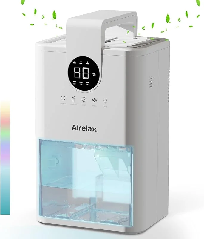 Airelax Luftentfeuchter 1000ML Kleiner Energiesparender Luftentfeuchter Elektrisch, 5 Touch-Funktionstasten & Auto Abschaltung Entfeuchter, Leise Raumentfeuchter für Keller, Schlafzimmer, Bad, Home — Luftbefeuchter