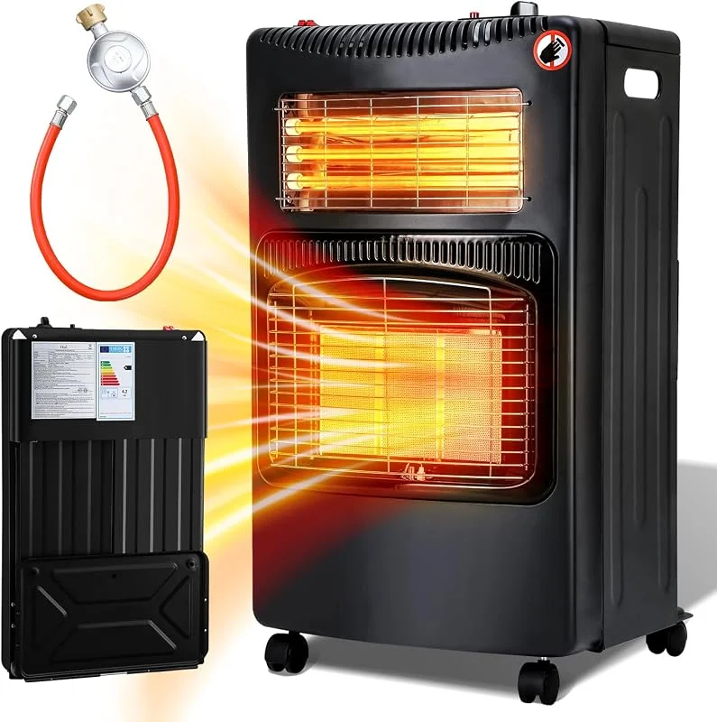 Gasheizer 4200W, Elektroheizung 1260W, Gas Heizstrahler inkl. Gasdruckregler, Gasschlauch, Gasheizofen, Infrarot Keramikbrenner, Butan- oder Propangasflaschen bis 15kg — Heizung Warmepumpe