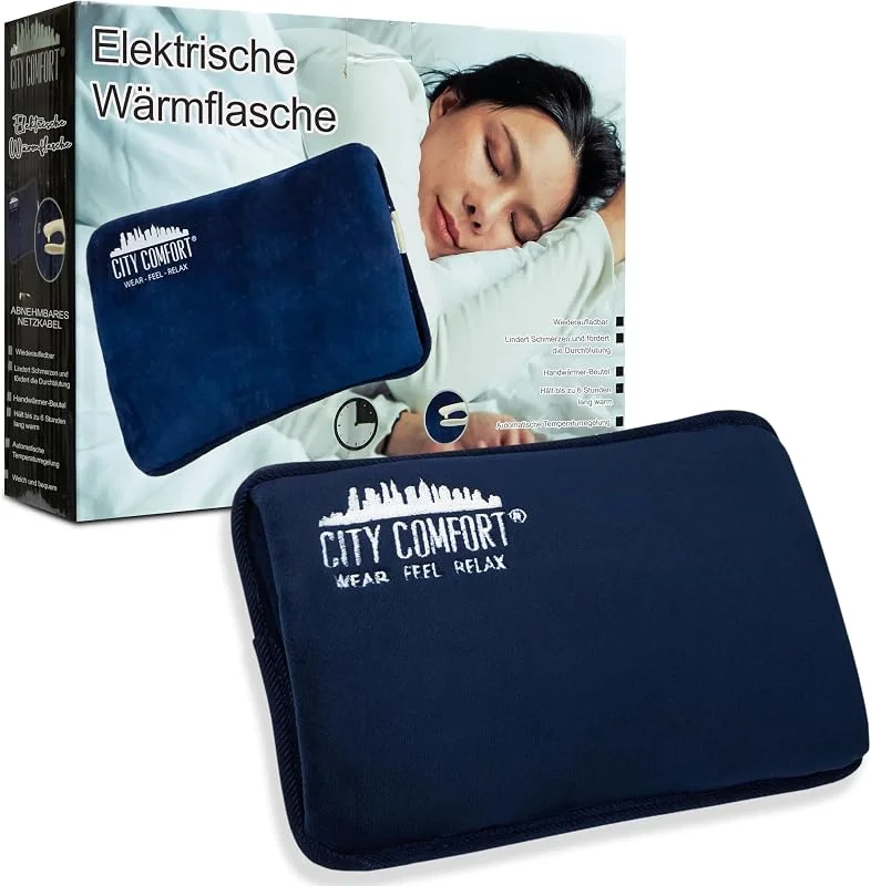 CityComfort Wiederaufladbare Wärmflasche Elektrisch 450W bis zu 6h Laufzeit Elektrisches Wärmekissen Kabellos für Hände Rücken Nacken (Marineblau) — Heizung Warmepumpe