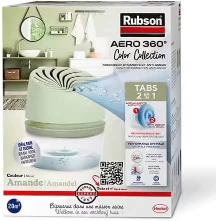Rubson Aero 360°, 1 Luftentfeuchter 20 m² + 1 Nachfüllpack 450 g, Mandel — Küche & Haushalt